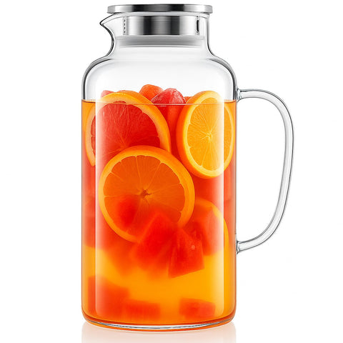 Hannadepot glass pitcher with lid and spout for spill-free pouring