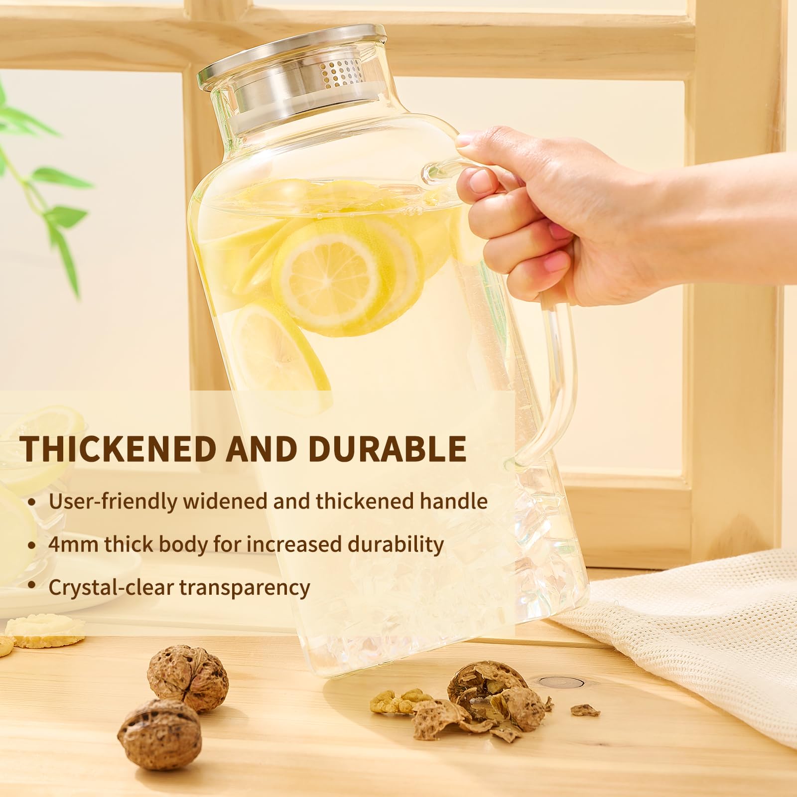 Hannadepot heat-resistant borosilicate pitcher handles hot and cold drinks safely