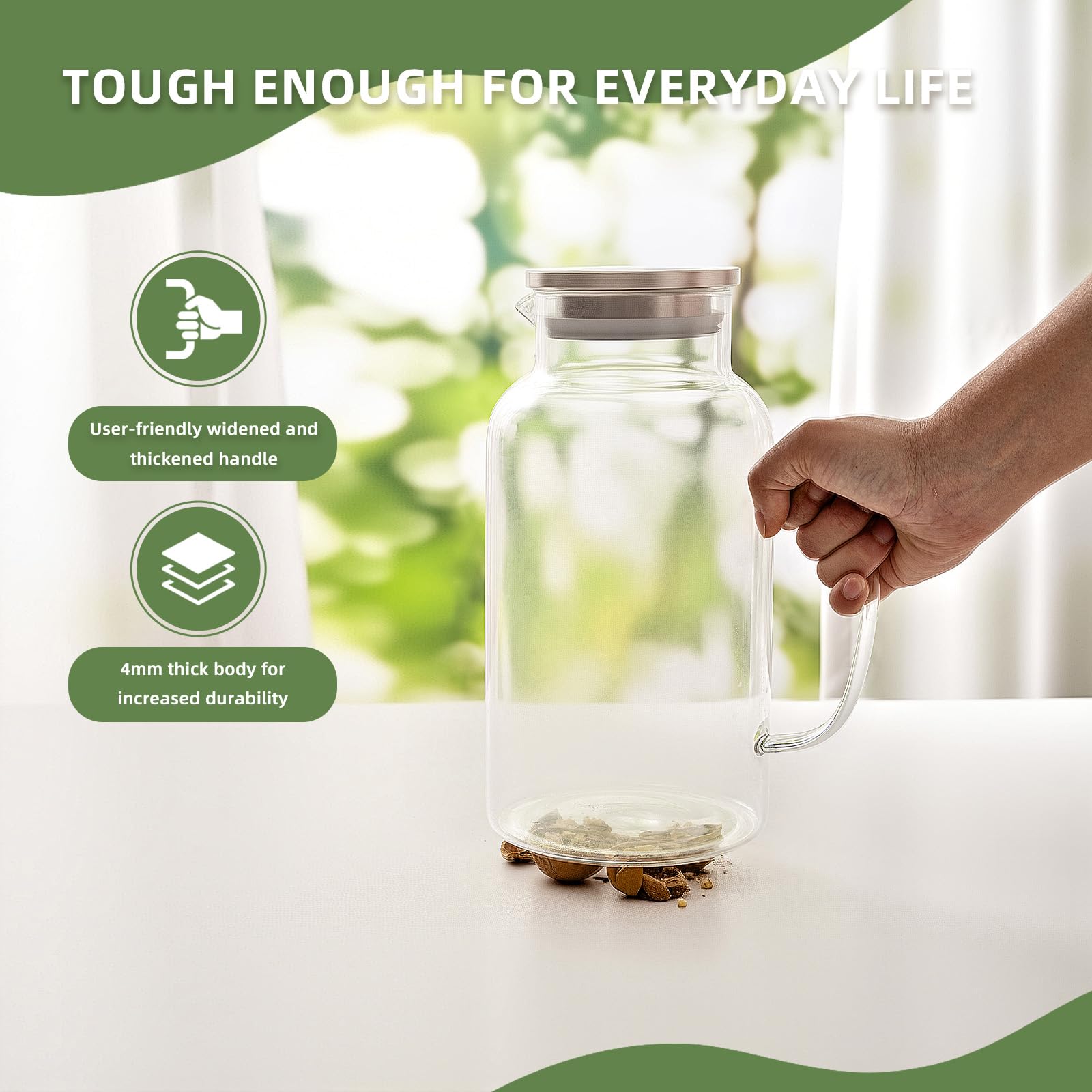 Hannadepot reinforced handle offers a comfortable grip during pouring.
