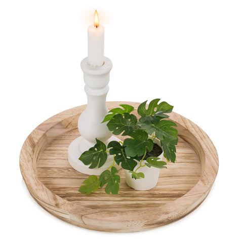 Hanobe coffee table round tray showcases rustic wood centerpiece for drinks and snacks.