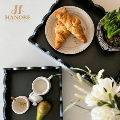 Hanobe tray placed in entryway for stylish display of keys and mail.