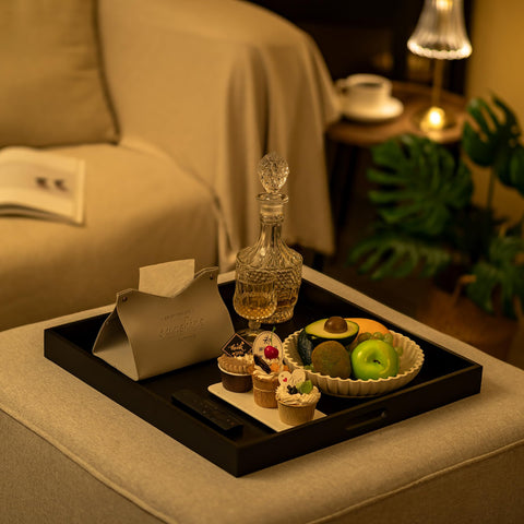 Hanobe ottoman tray supports graceful presentation and everyday use.