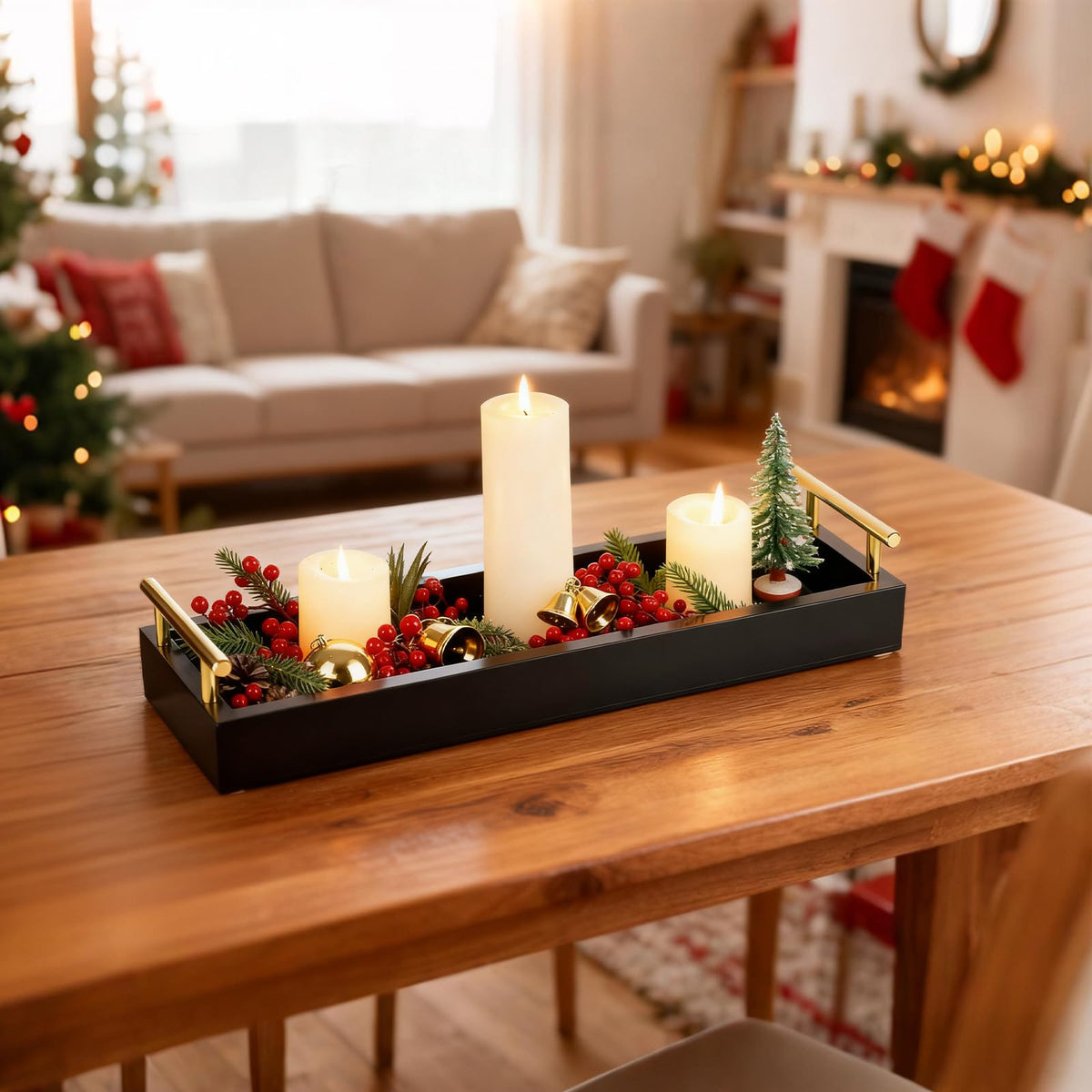 Hanobe rectangle tray with gold handles for elegant serving and display