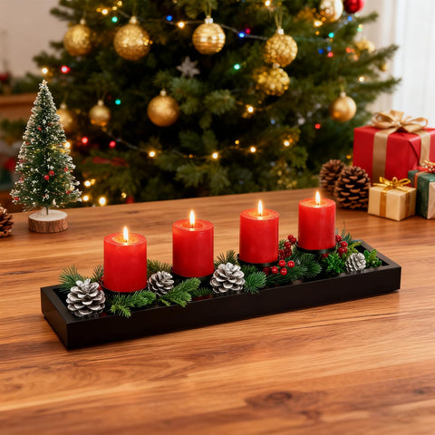 Hanobe rectangular tray in black decorates the centerpiece with a sleek, space-saving touch.