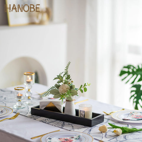 Hanobe rectangular tray candle holder setup offers elegant ambience and stable surface.