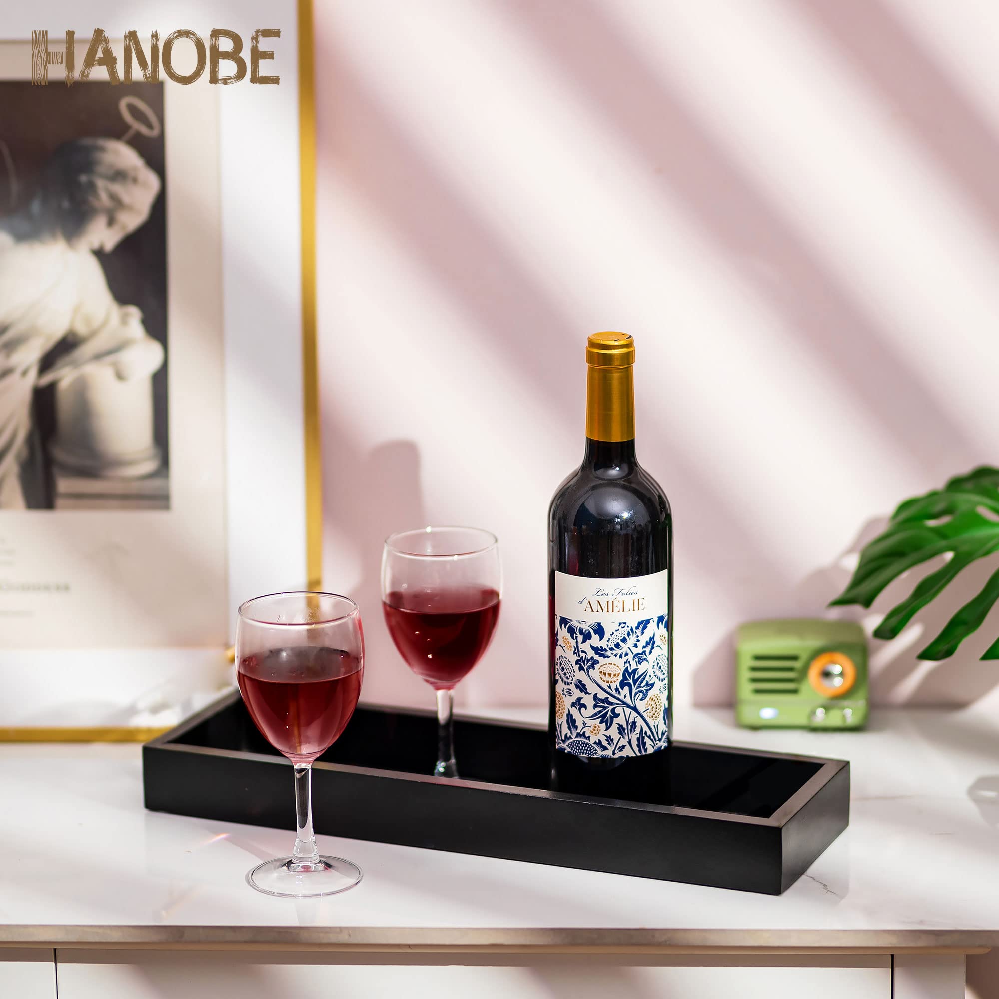 Hanobe rectangular tray remote snacks organization reduces clutter on ottoman.