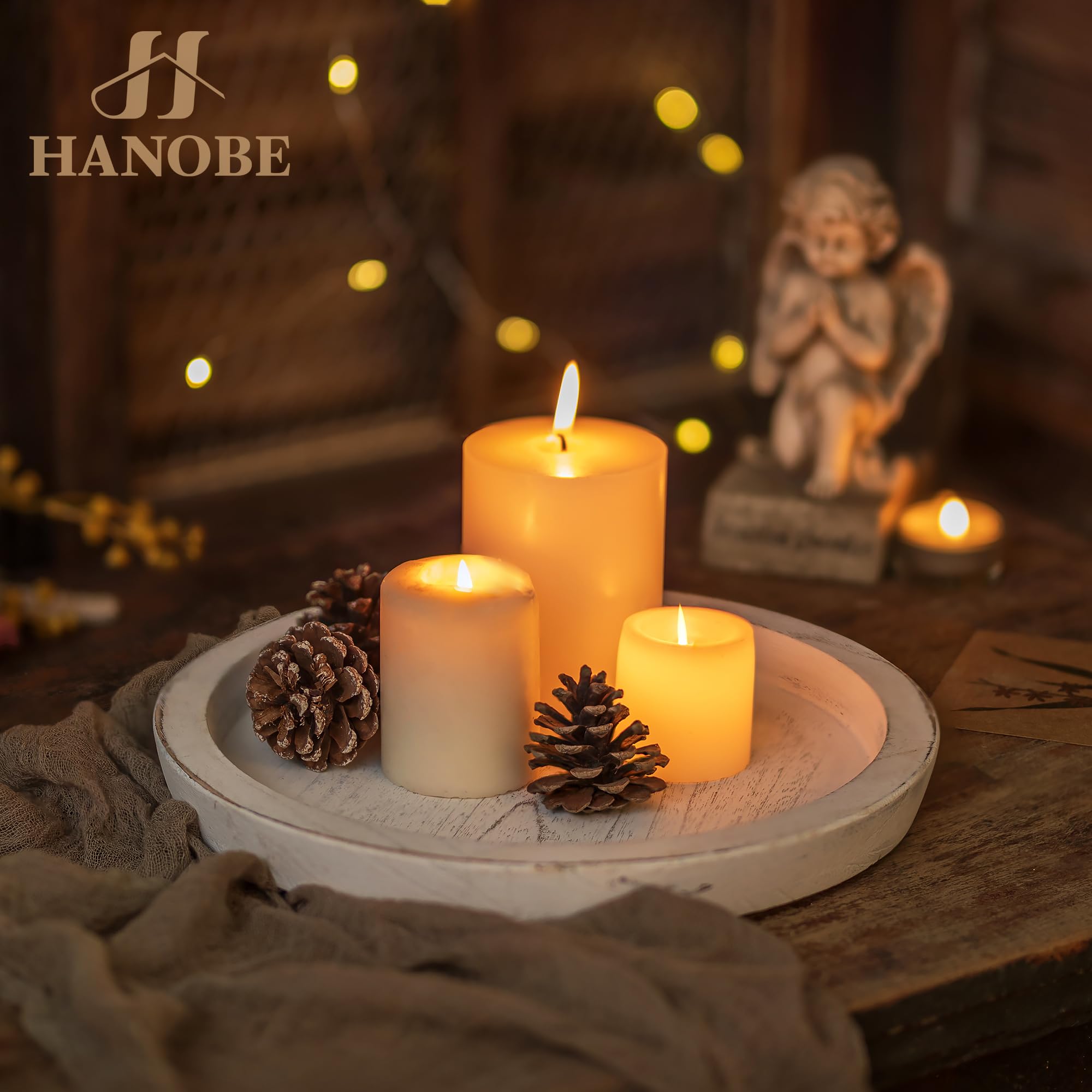 Hanobe round candle holder tray with warm, vintage charm