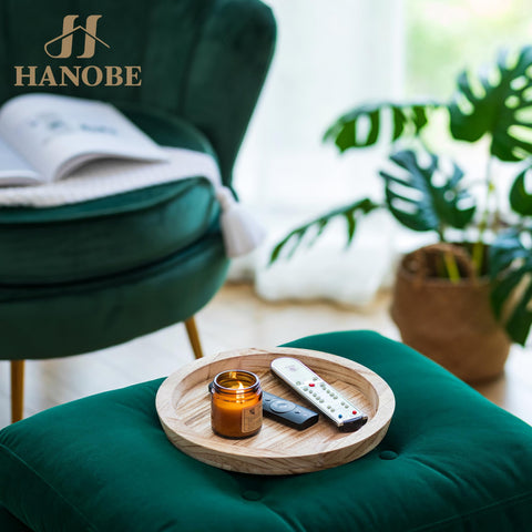 Hanobe rustic serving tray on dining room table for organizing foods or decor.