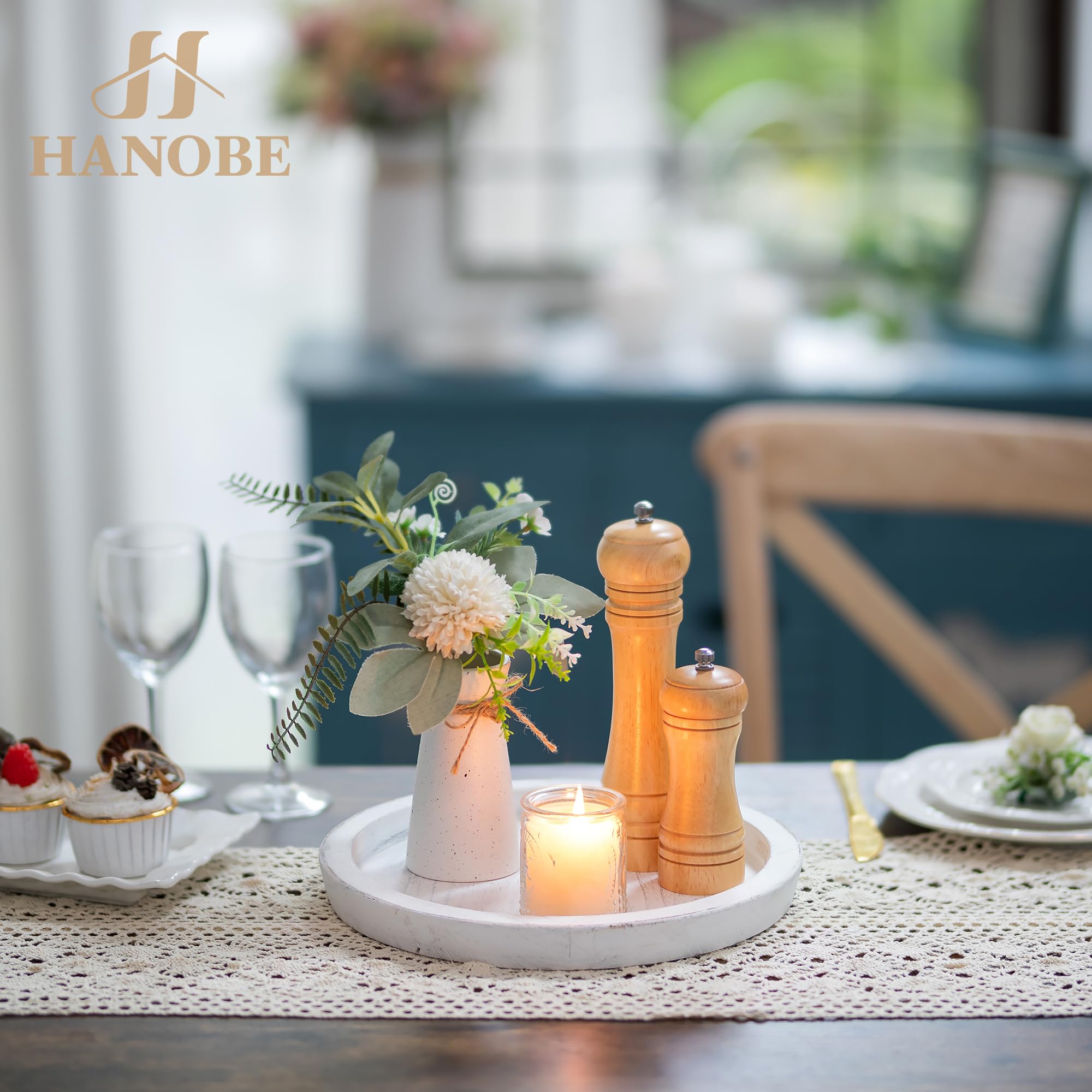 Hanobe tray with napkins and condiments for rustic kitchen organization