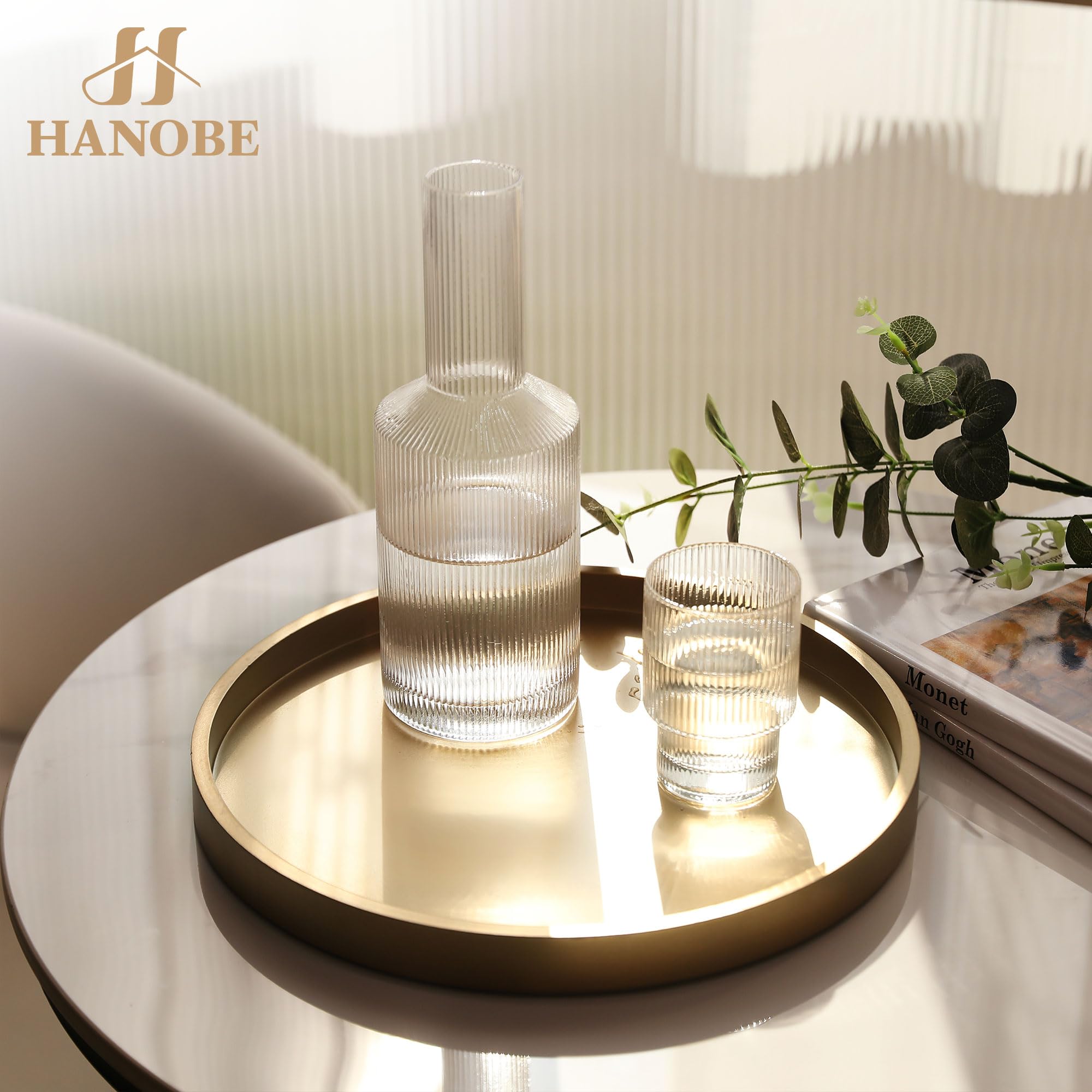 Hanobe wooden round tray showing natural texture for rustic display accents.