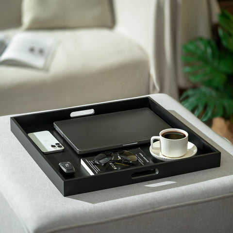 Hanobe durable wood tray with large surface for decor and storage.