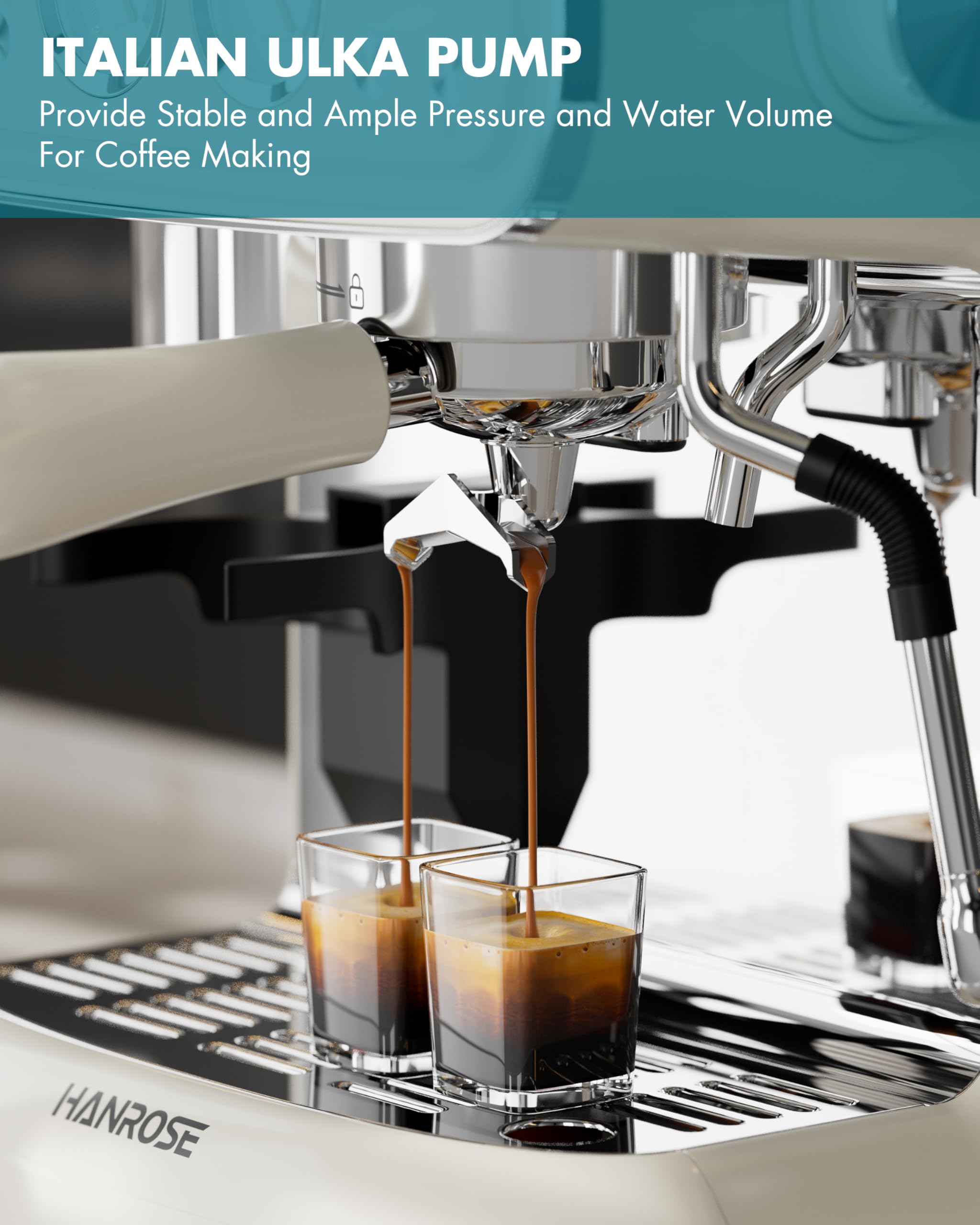 Hanrose espresso machine top view with built-in grinder access