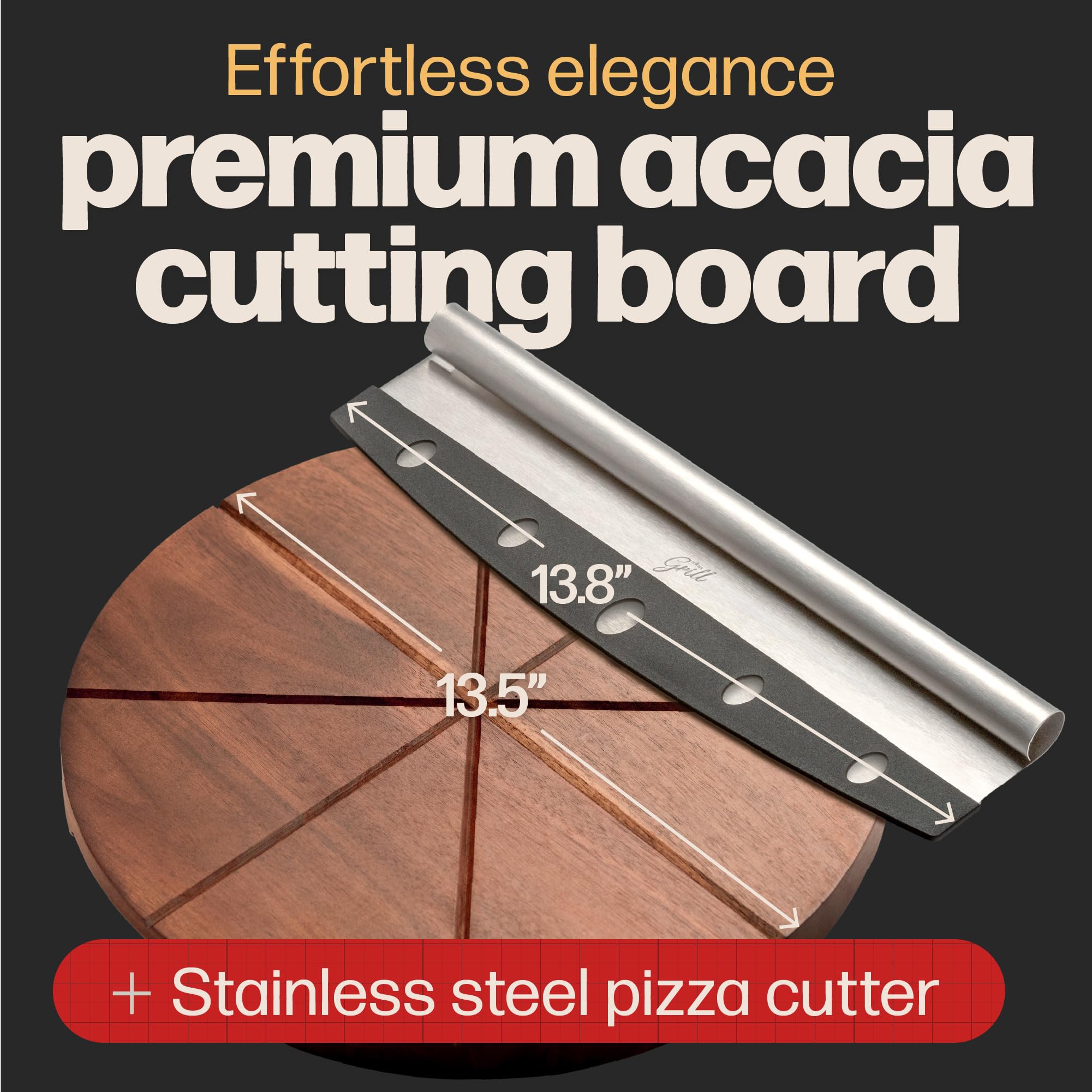 Hans Grill rocker blade slices pizza smoothly without dragging toppings.