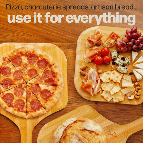 Hans Grill 12-inch paddle transfers a freshly baked pizza.