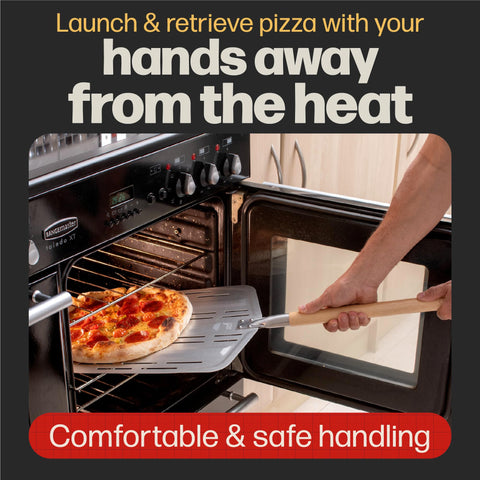 Hans Grill Pizza Peel PRO features a beechwood handle for safety.