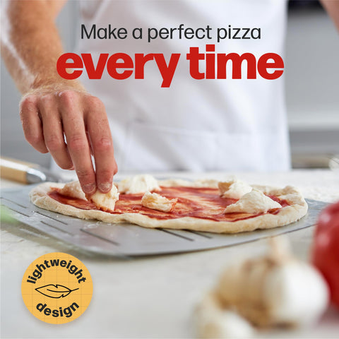 Hans Grill Pizza Peel PRO long wooden handle keeps hands safe.