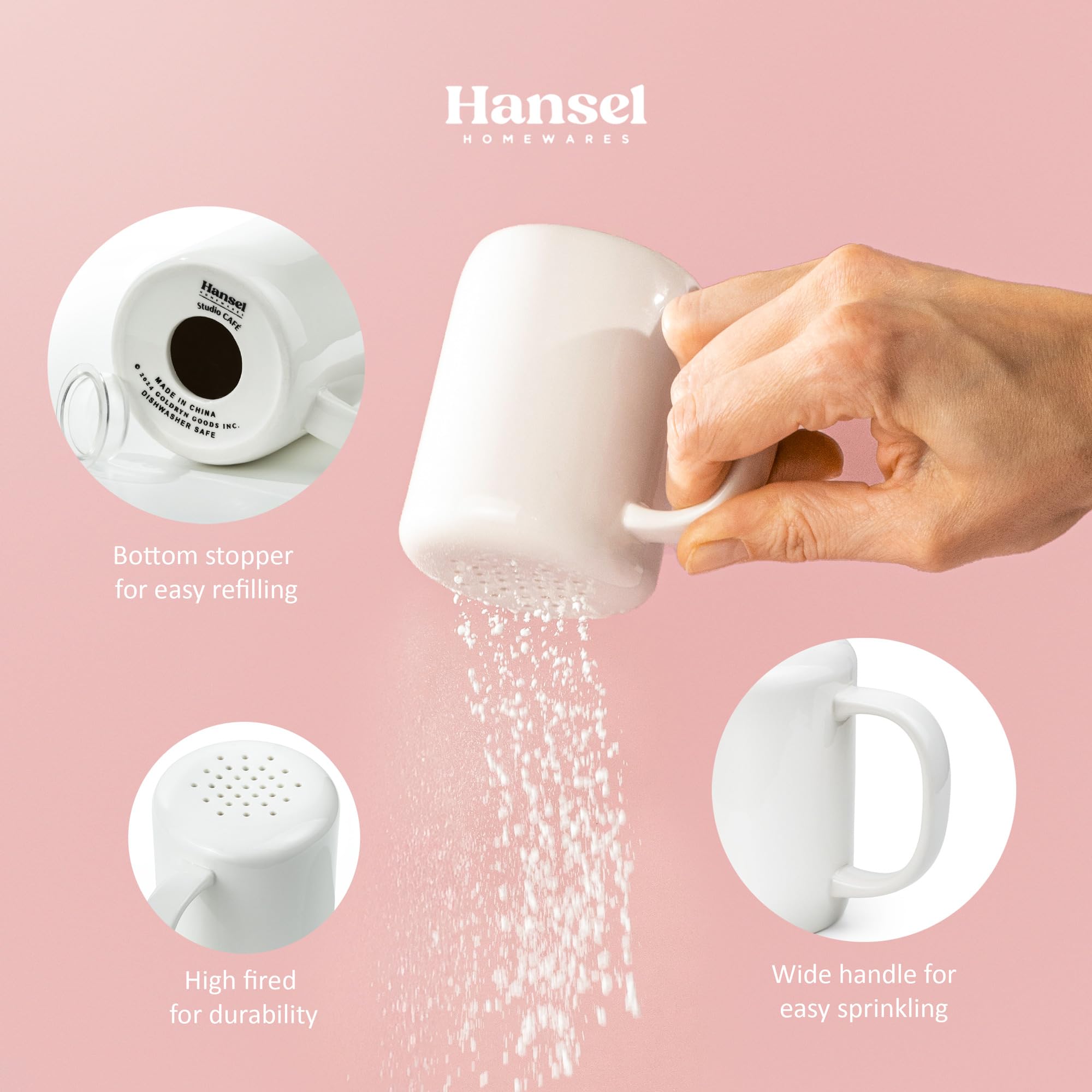 HANSEL HOMEWARES porcelain dusting shaker ideal for powdered sugar and desserts