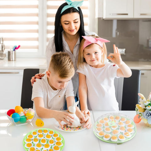 HansGo 22-cavity green deviled egg tray fits standard eggs.