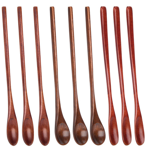 HANSGO 9Pcs wooden honey spoons set with long handles for precise stirring and serving.