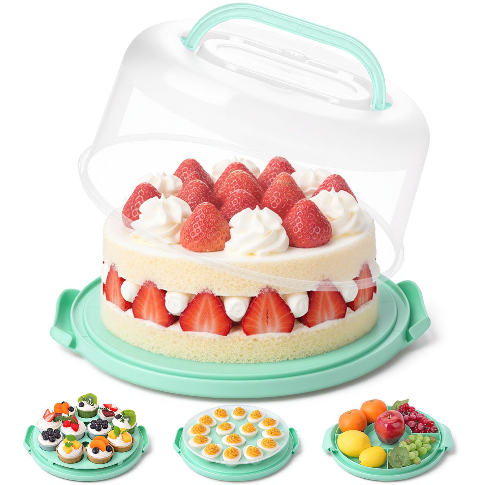 HANSGO cake carrier with lid and handle for secure transport of cakes.