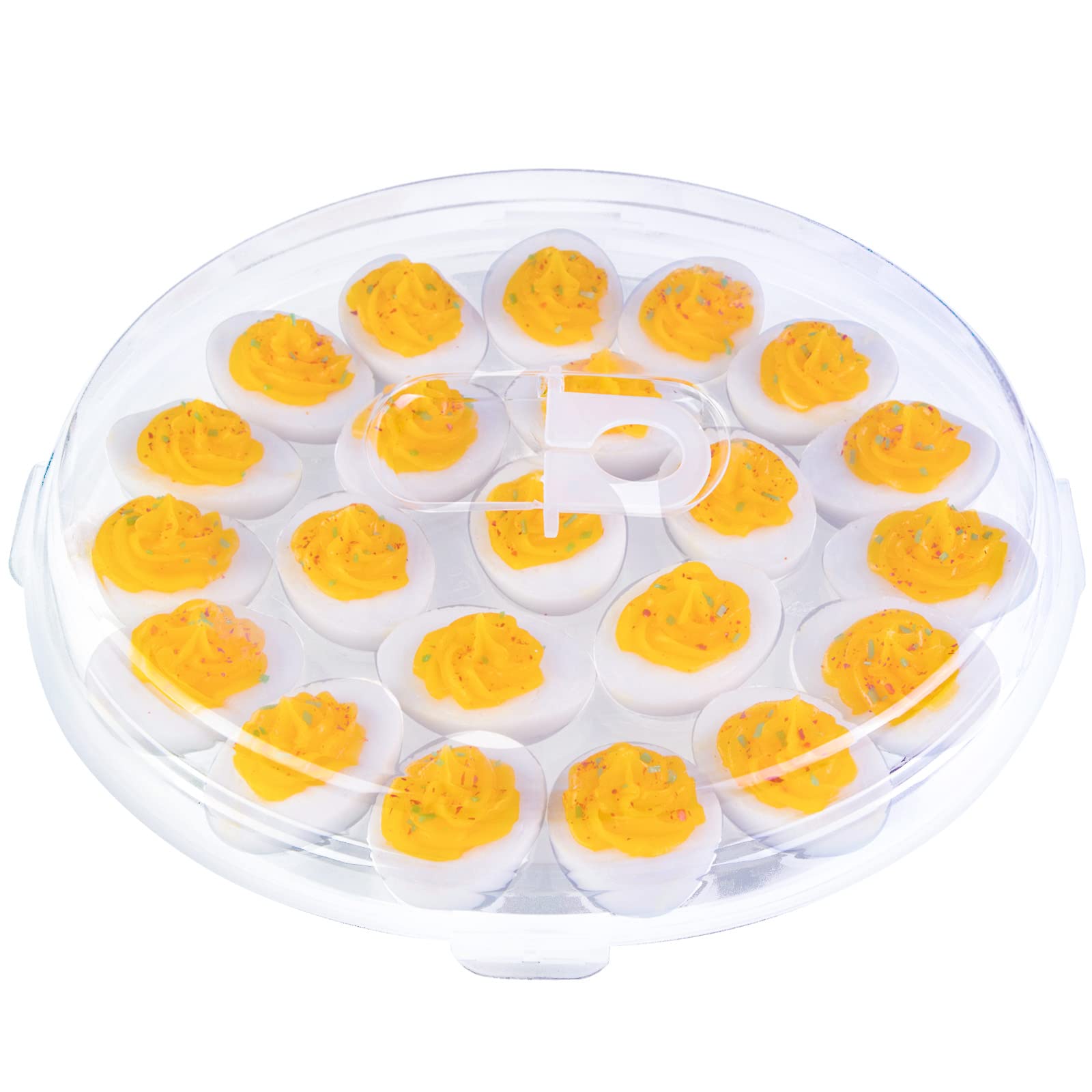 HANSGO deviled egg carrier with lid, top view showing secure snap closure.