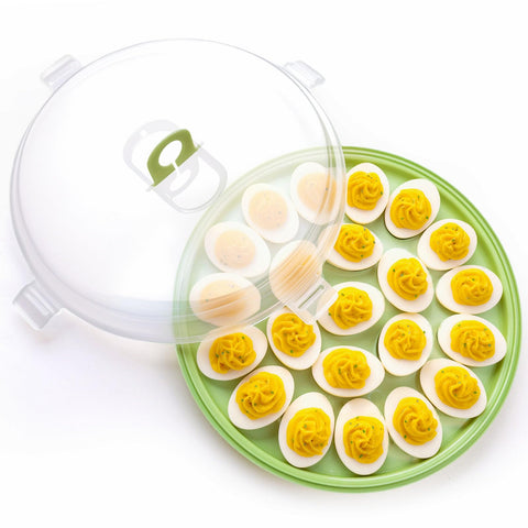 HANSGO deviled egg container with lid showing 22 cavities for secure transport