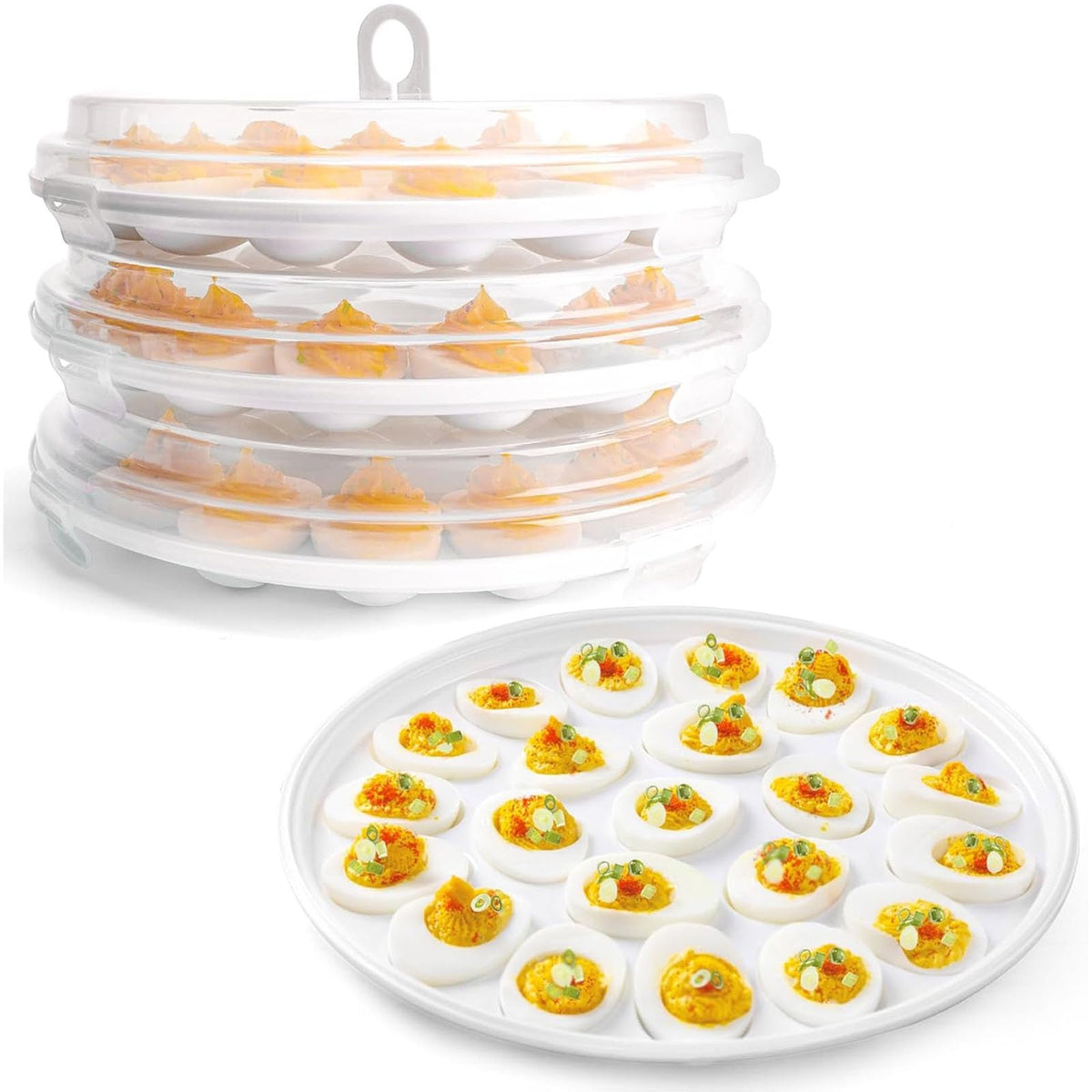 HANSGO deviled egg tray with lid, 22 cavities, ideal for party transport.
