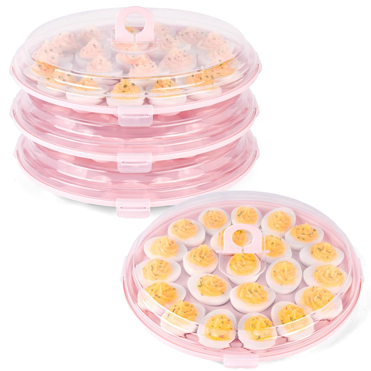 HANSGO deviled egg tray with lid in pink for easy transport at parties
