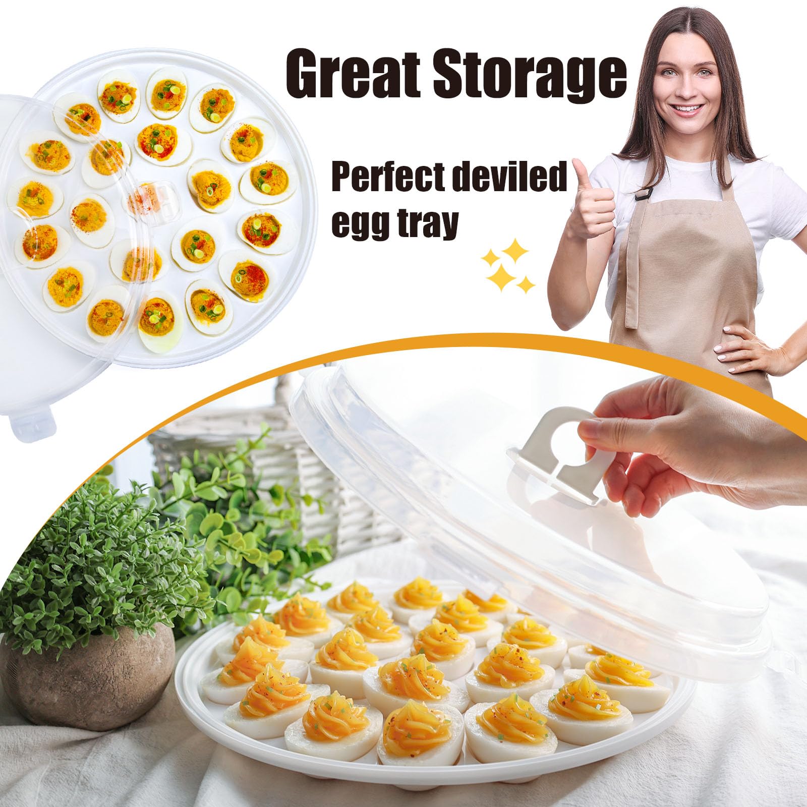 HANSGO stackable deviled egg tray saves fridge space and keeps contents organized.