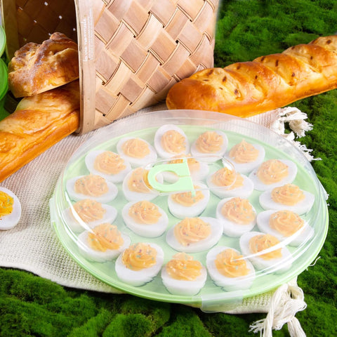 HansGo portable party platter keeps eggs organized on the go.