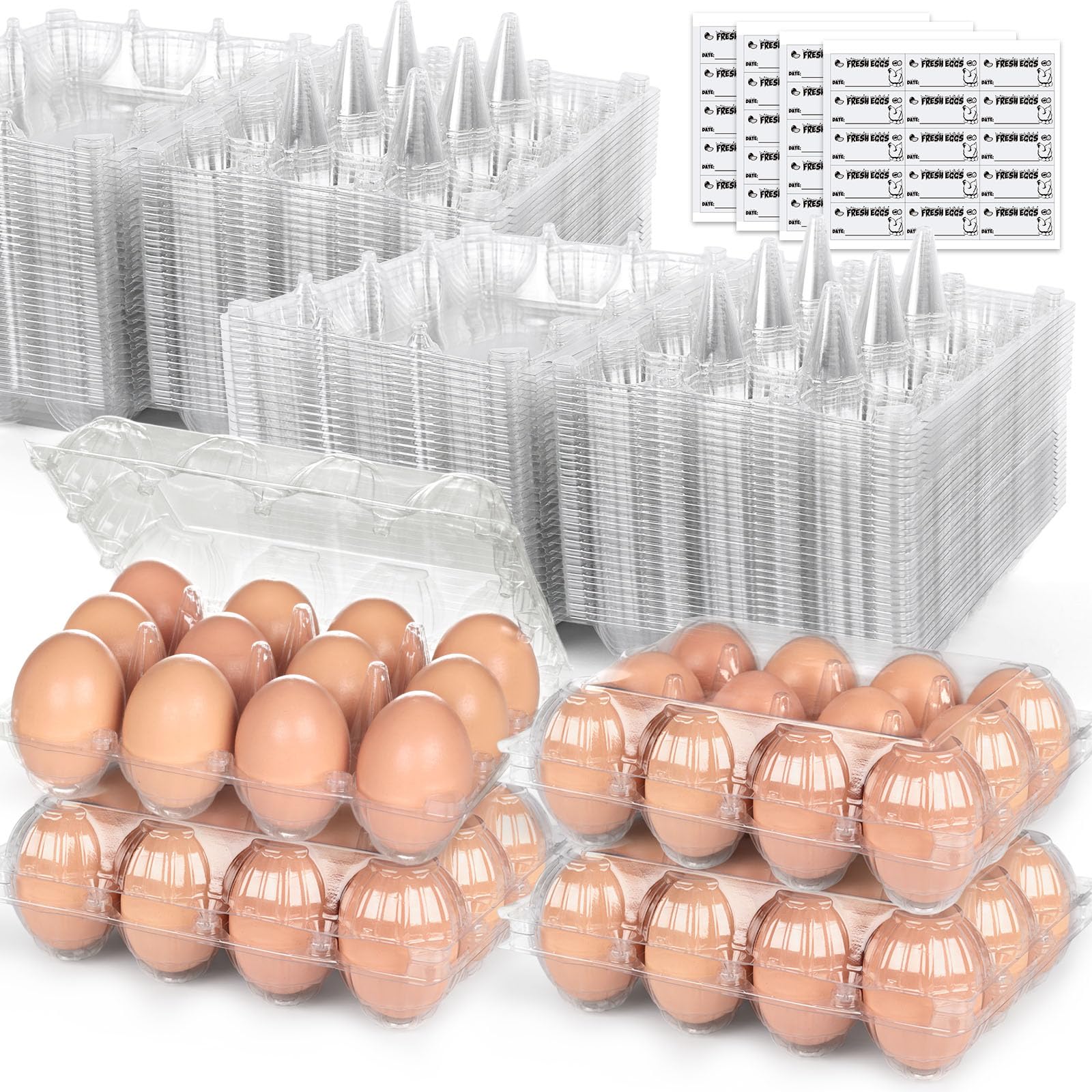 HANSGO egg cartons with label stickers for farm date tracking