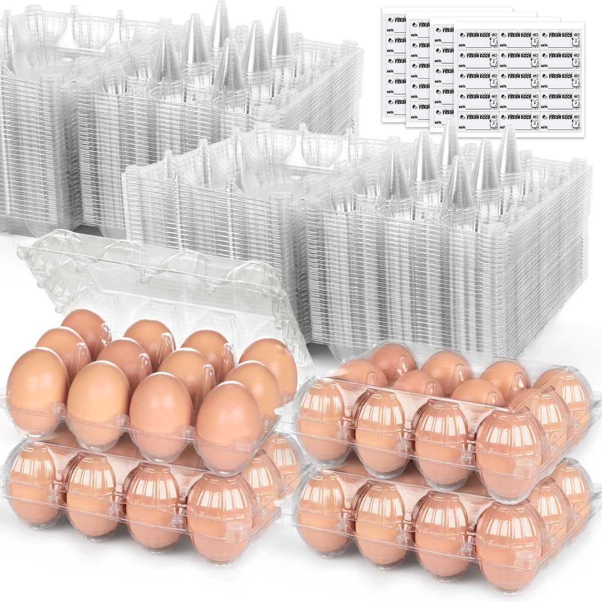 HANSGO egg cartons with label stickers for farm date tracking