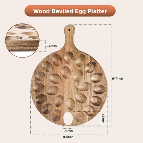 HANSGO wooden deviled egg tray with sturdy handle for easy serving.