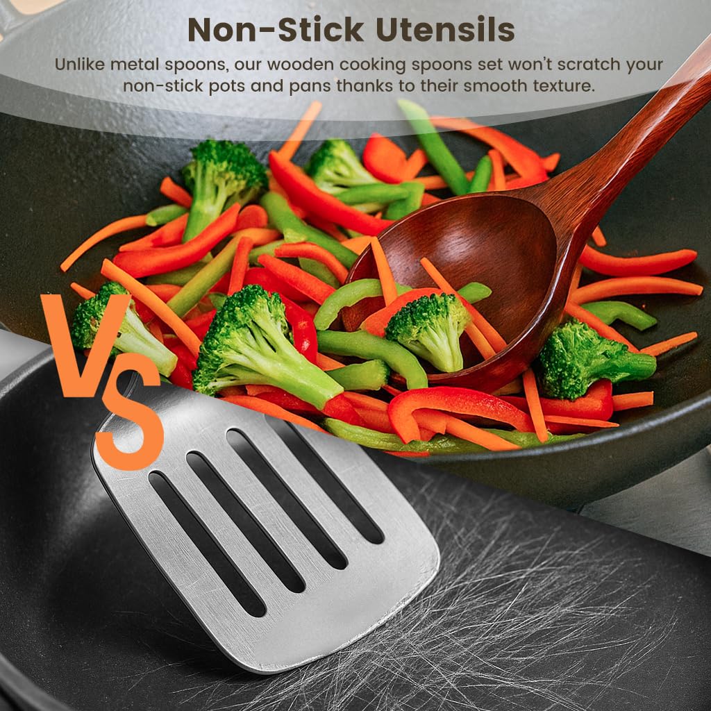 HANSGO wooden spoon non-stick safe for delicate cookware