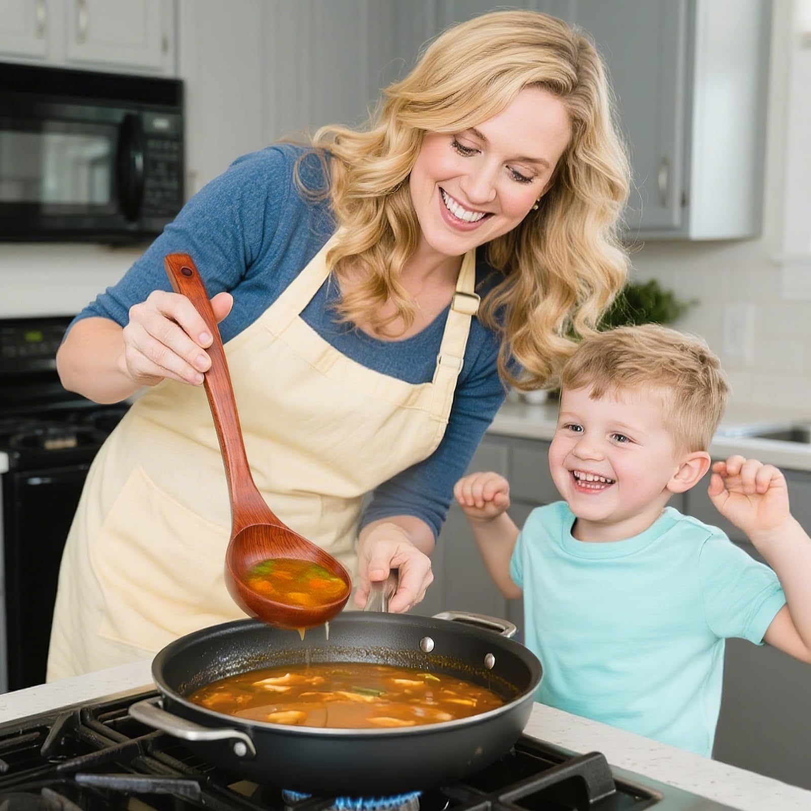HANSGO wooden spoon wide-handle design improves balance during cooking