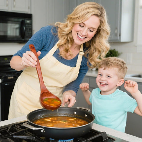 HANSGO wooden spoon wide-handle design improves balance during cooking