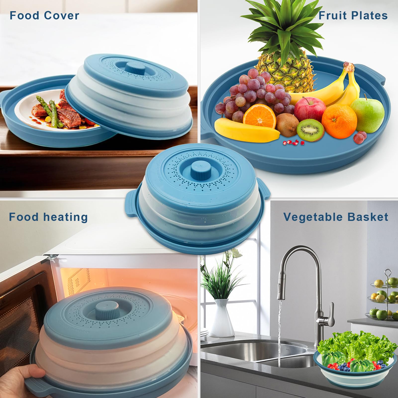 HANTUSWUS 2-in-1 splatter guard and draining basket for quick prep.