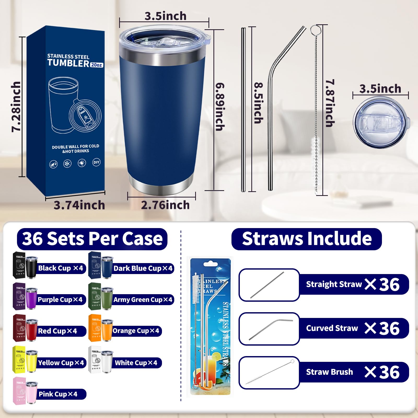HAOLI 20oz tumbler with lids and straws bundle for mess-free travel