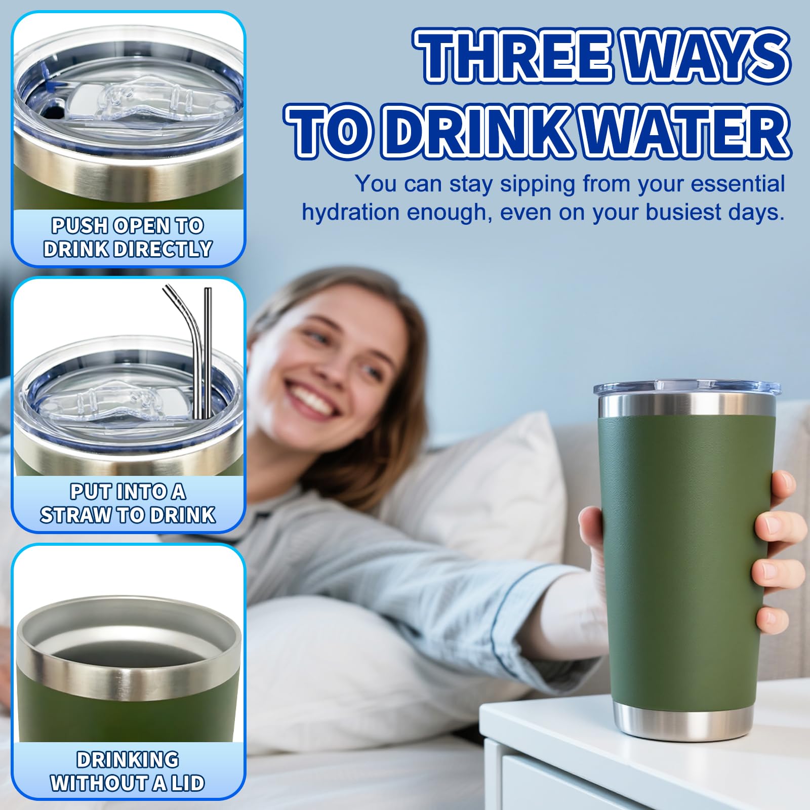 HAOLI ergonomic design fits most cup holders for easy sipping