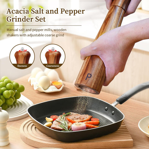 Haomacro acacia grinders top view highlighting ergonomic, stylish kitchen accessory