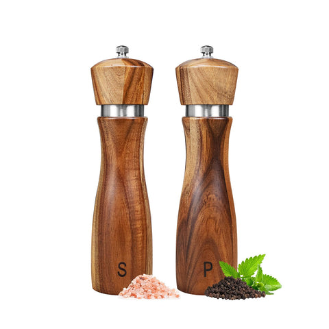 Haomacro acacia wood salt and pepper grinders on table for elegant dining