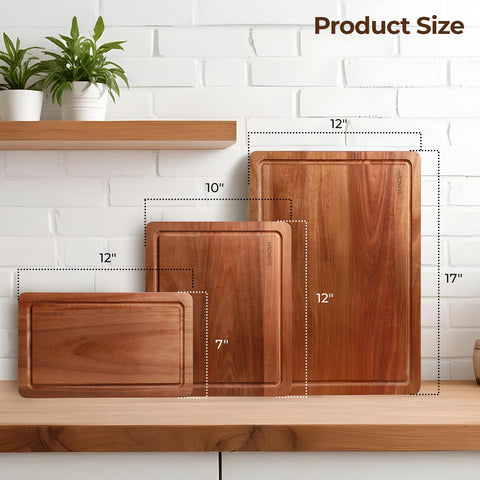 HAONEYS acacia cutting board 12x10 inches with built-in handles for easy transfer