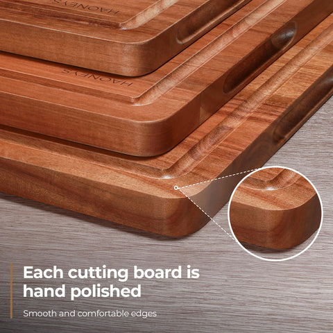 HAONEYS cutting board features a deep juice groove to catch liquids