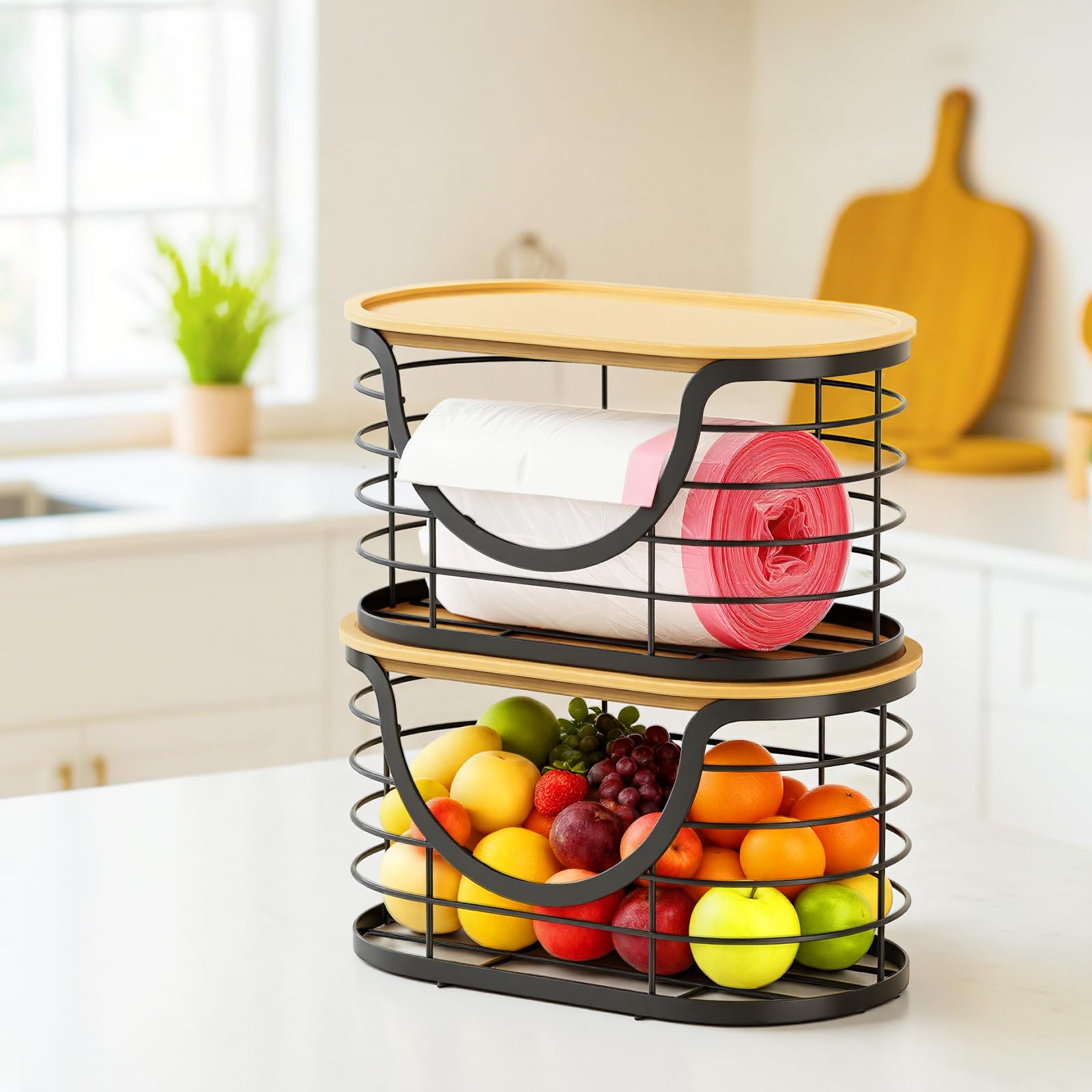 Haotao trash bag holder kitchen-towel shelf provides extra surface space.