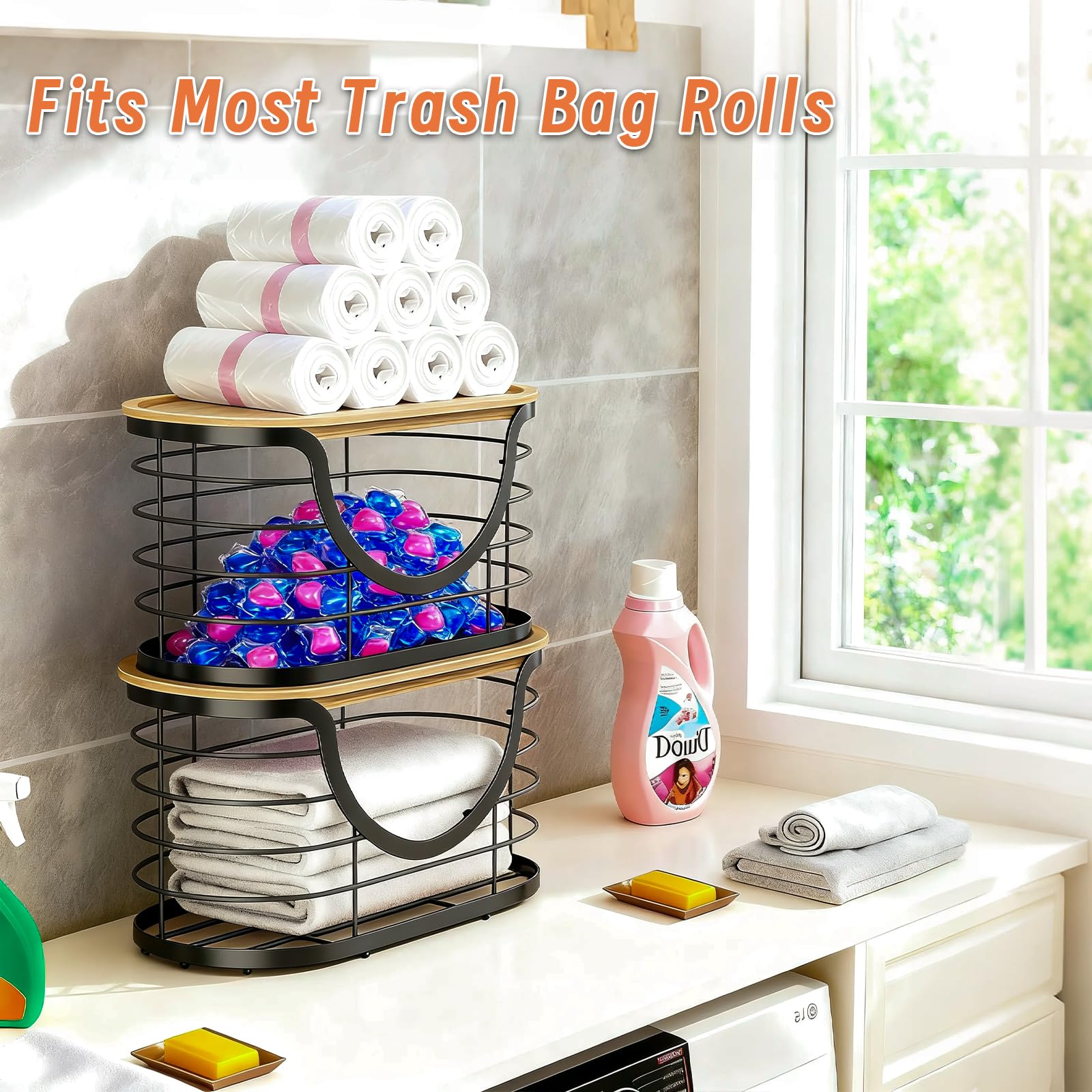 Haotao trash bag holder multi-use storage for pantry and laundry areas.