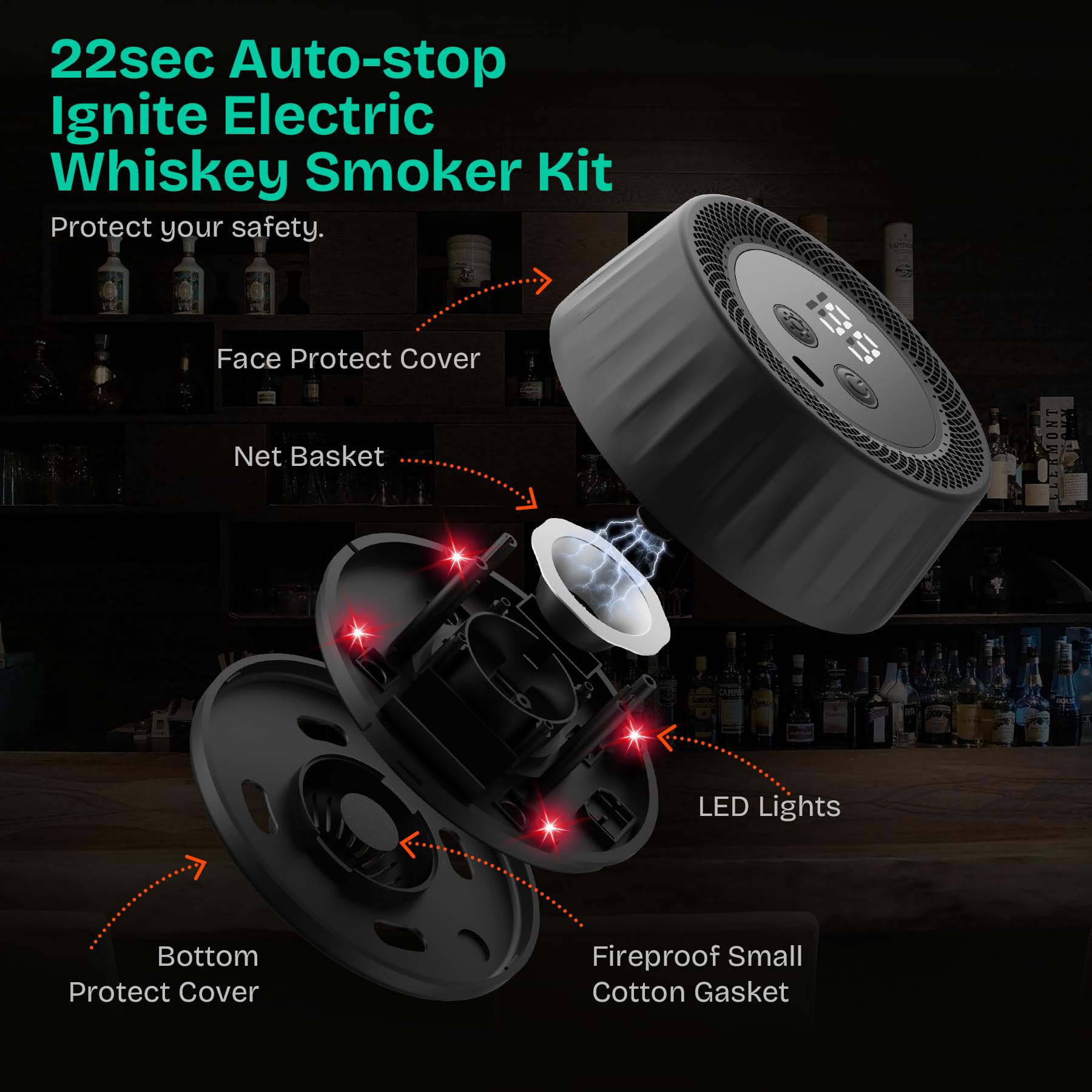 HAOYOUBI Electric smoker kit with LED ambient lights for visual appeal.