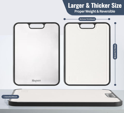 Hapan titanium cutting board meat side emphasizes heavy-duty surface.