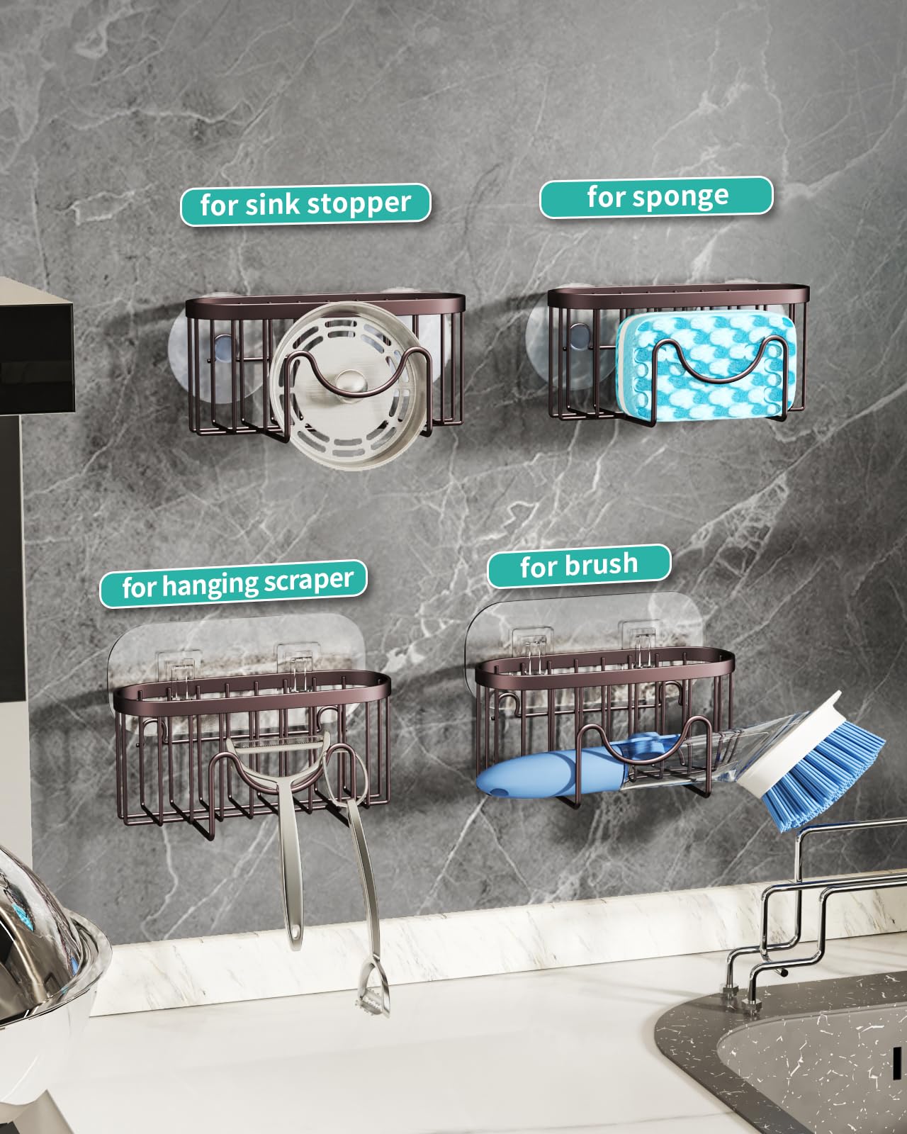 HapiRm kitchen sink caddy bronze finish for neat countertop hygiene.