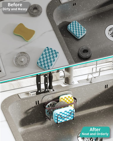 HapiRm versatile kitchen organizer for sponge, brush, and stopper.