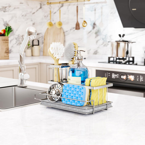 HapiRm anti-slip feet keep the caddy steady on wet countertops.